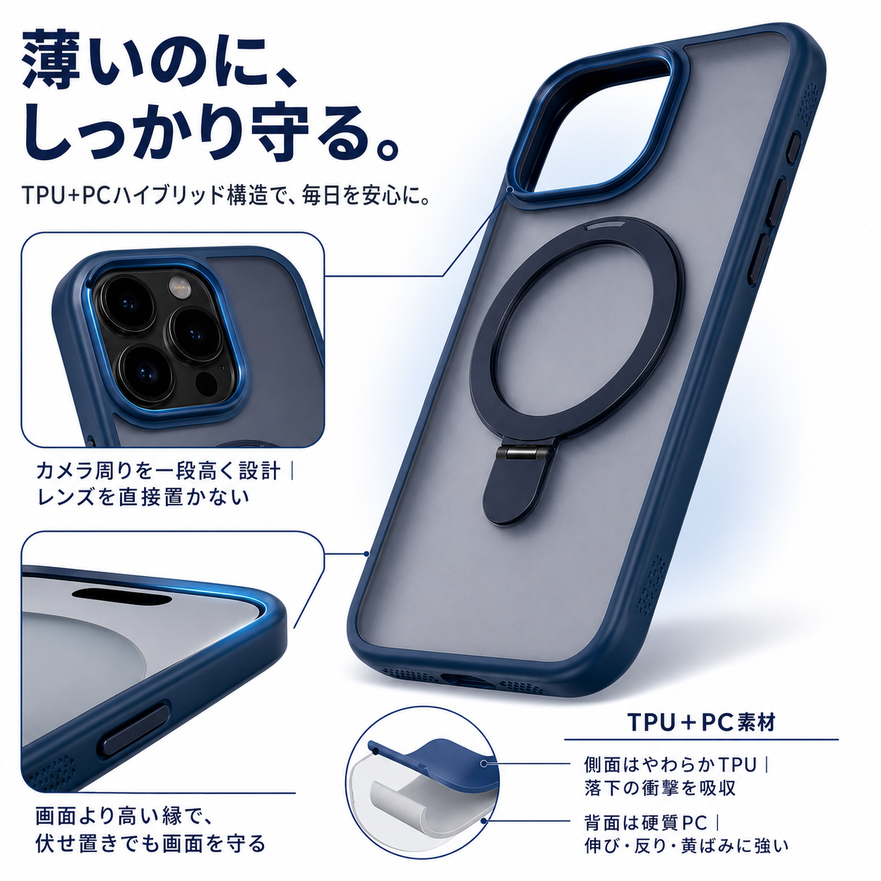 【MagSafe対応】クルリング Pro スマホケース リングスタンド一体型｜360°回転・角度自在で動画も通話もハンズフリー｜ワイヤレス充電対応 耐衝撃 薄型マット 選べる3カラー iPhone 12〜17対応【防水ポーチ特典付き】