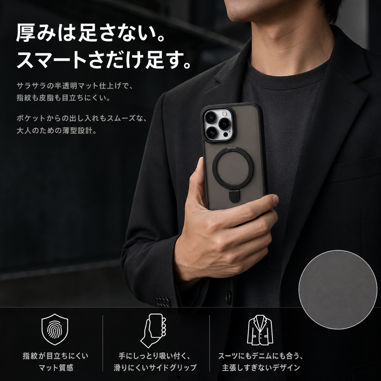 【MagSafe対応】クルリング Pro スマホケース リングスタンド一体型｜360°回転・角度自在で動画も通話もハンズフリー｜ワイヤレス充電対応 耐衝撃 薄型マット 選べる3カラー iPhone 12〜17対応【防水ポーチ特典付き】