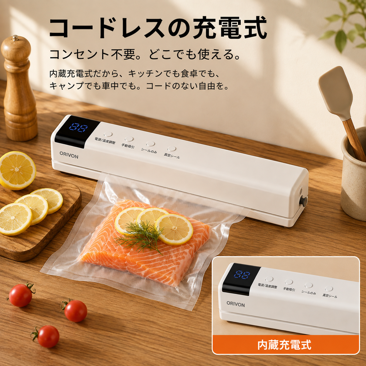 【まとめ買いが、ムダにならない。】鮮度番人 Pro 真空パック機 家庭用 コードレス充電式｜60kPa強力吸引 / 乾湿両用 / 手動脱気 / 分解して丸洗い / 市販袋対応(幅28cm) / カッター内蔵 / マグネット収納【2年保証】